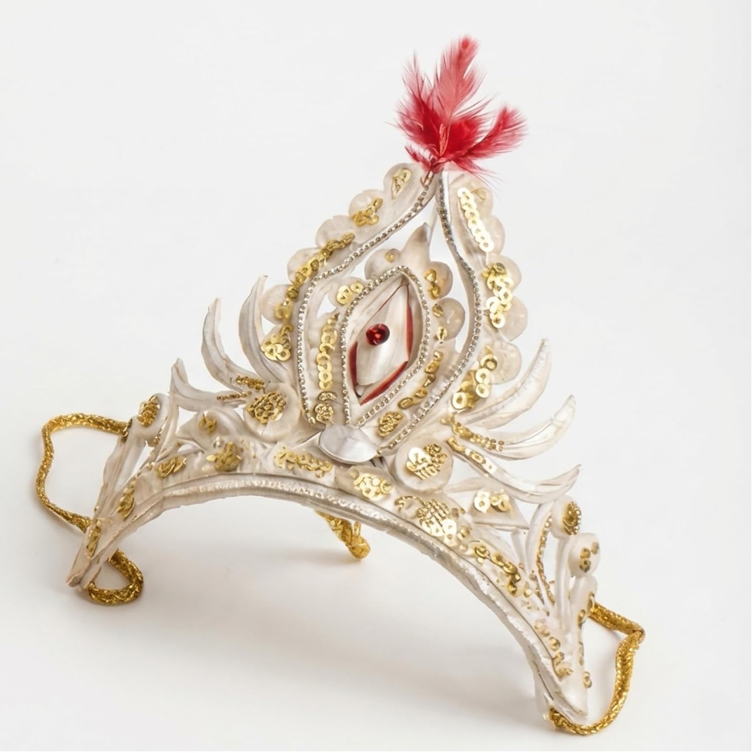 Sholar Topor/Sholar Mukut (শোলার টোপর / মুকুট) – Traditional Bengali Hindu Wedding & Annaprasan Crown | Natural Shola, Ultra-Lightweight | with Shola Garland & Dolangi (Golden)