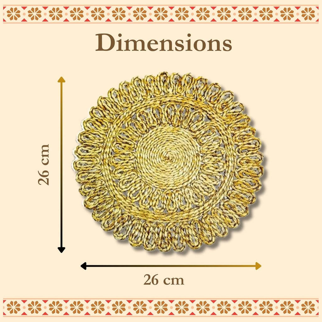 Bengal Handicrafts & Handlooms Braided Jute Placemats (26 cm, Set of 2) | Handmade Natural Beige Round Table Mats for Dining, Bedside & Centre Table Decor