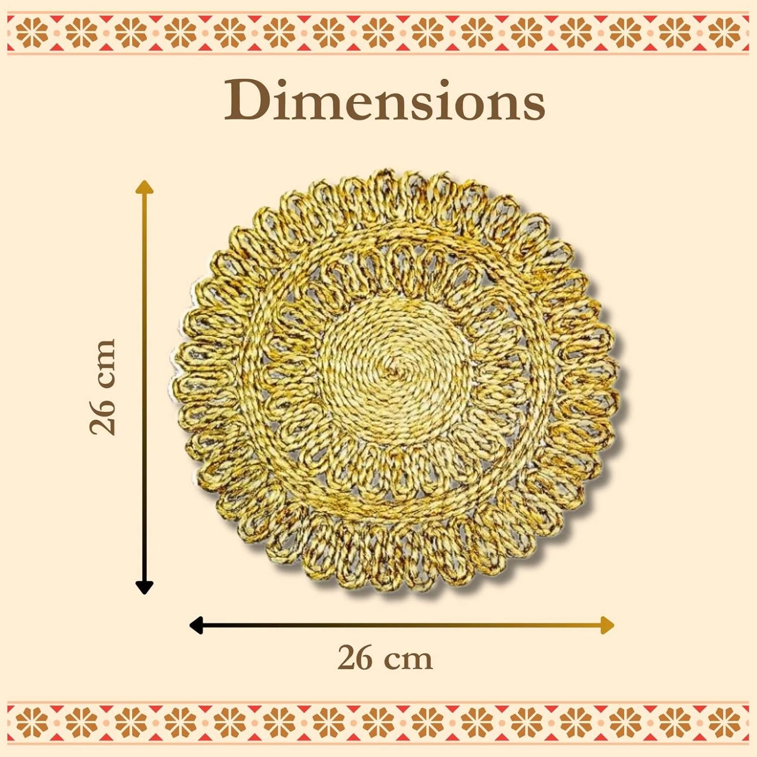 Bengal Handicrafts & Handlooms Braided Jute Placemats (26 cm, Set of 2) | Handmade Natural Beige Round Table Mats for Dining, Bedside & Centre Table Decor