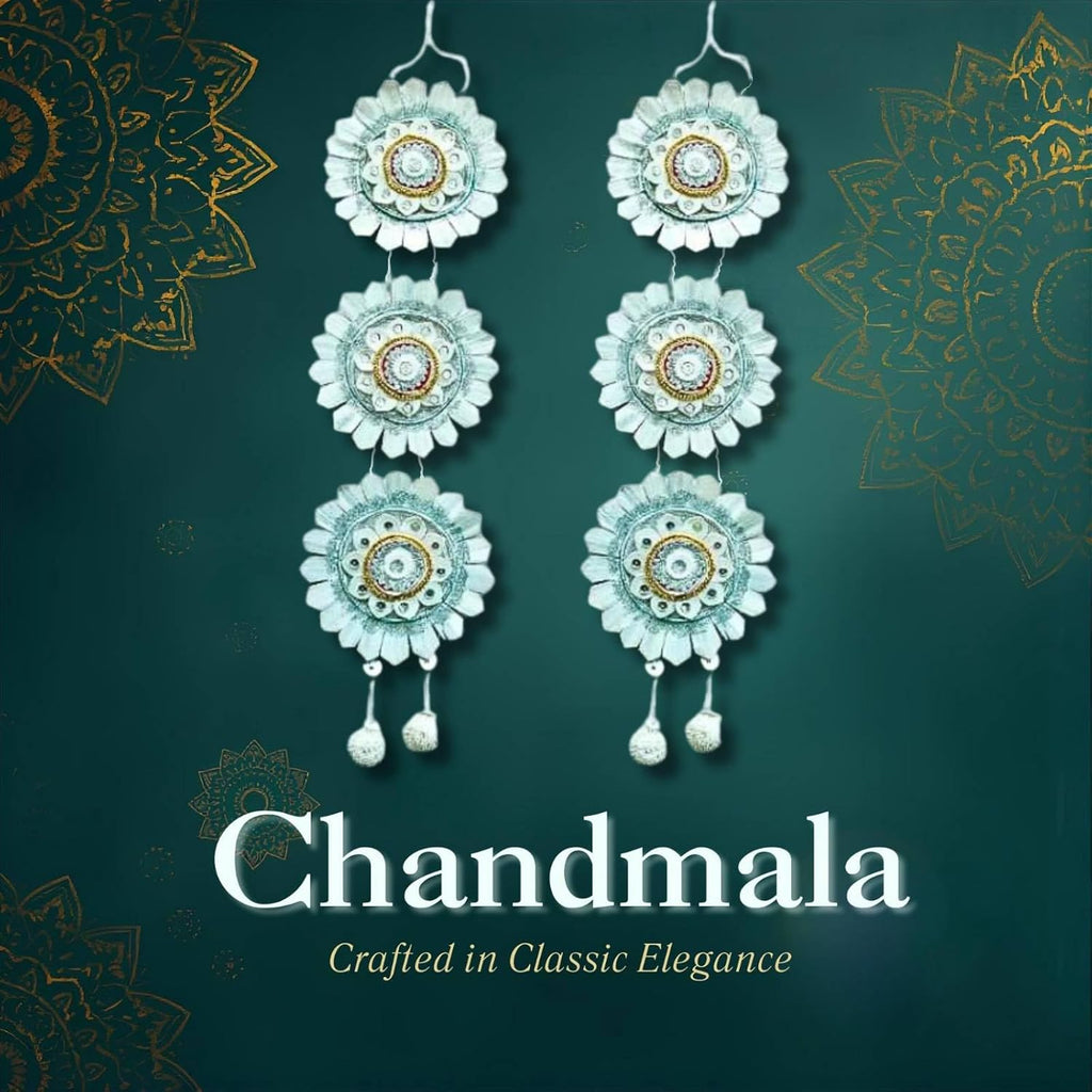 Bengal Handicrafts & Handlooms Natural Shola Chand Mala (শোলার চাঁদমালা) for Durga Puja, Lakshmi Puja & Saraswati Puja | Handmade Bengali Shola Puja Decoration | Traditional Chandmala | 2 Mala Set