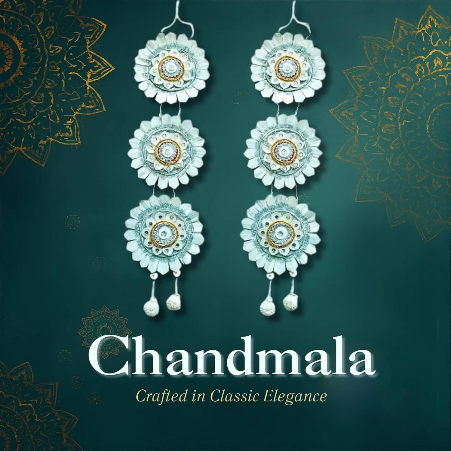 Bengal Handicrafts & Handlooms Natural Shola Chand Mala (শোলার চাঁদমালা) for Durga Puja, Lakshmi Puja & Saraswati Puja | Handmade Bengali Shola Puja Decoration | Traditional Chandmala | 2 Mala Set