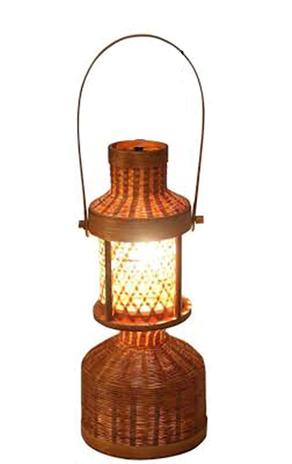 Bengal Handicrafts & Handlooms Bamboo Decorative Lantern Light | 5W Warm LED Table & Hanging Lamp | Handcrafted Straight Bamboo Home Décor Light | AC/DC Powered | Brown