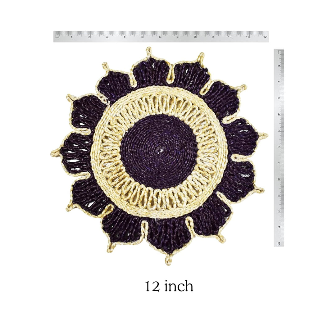 Bengal Handicrafts & Handlooms Handmade Natural Jute Round Placemats – 12 Inch, Dark Maroon & Natural Brown | Eco-Friendly Braided Table Mats for Dining, Center Table & Home Decor (Set of 4)