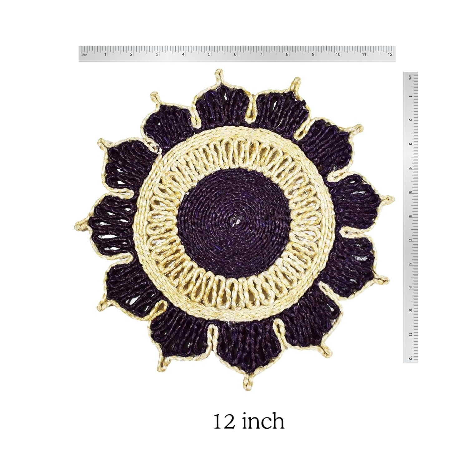 Bengal Handicrafts & Handlooms Handmade Natural Jute Round Placemats – 12 Inch, Dark Maroon & Natural Brown | Eco-Friendly Braided Table Mats for Dining, Center Table & Home Decor (Set of 4)