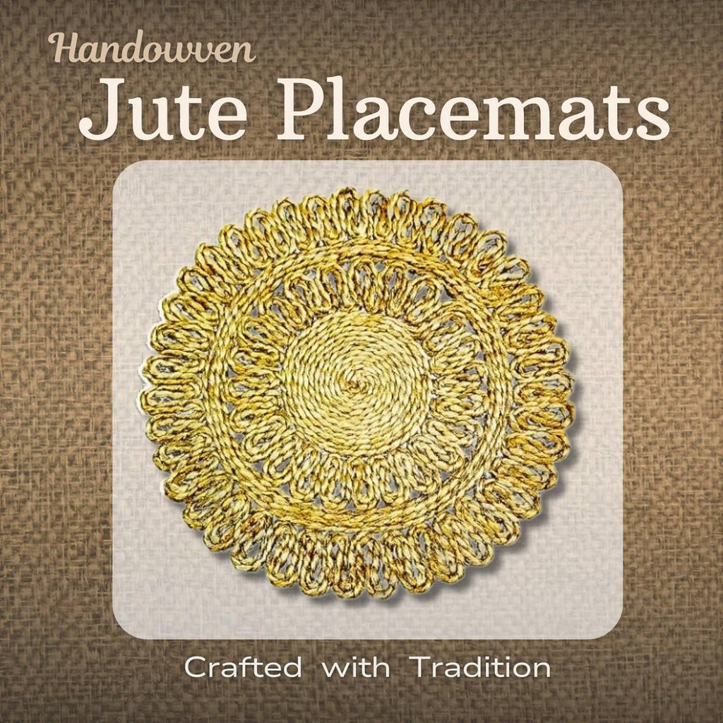 Bengal Handicrafts & Handlooms Braided Jute Placemats (26 cm, Set of 2) | Handmade Natural Beige Round Table Mats for Dining, Bedside & Centre Table Decor