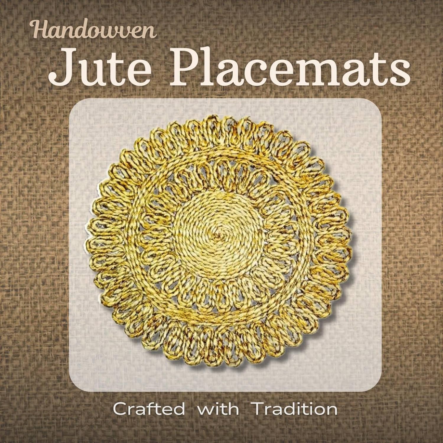 Bengal Handicrafts & Handlooms Braided Jute Placemats (26 cm, Set of 2) | Handmade Natural Beige Round Table Mats for Dining, Bedside & Centre Table Decor