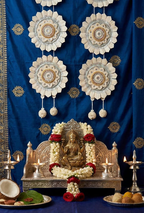 Bengal Handicrafts & Handlooms Natural Shola Chand Mala (শোলার চাঁদমালা) for Durga Puja, Lakshmi Puja & Saraswati Puja | Handmade Bengali Shola Puja Decoration | Traditional Chandmala | 2 Mala Set