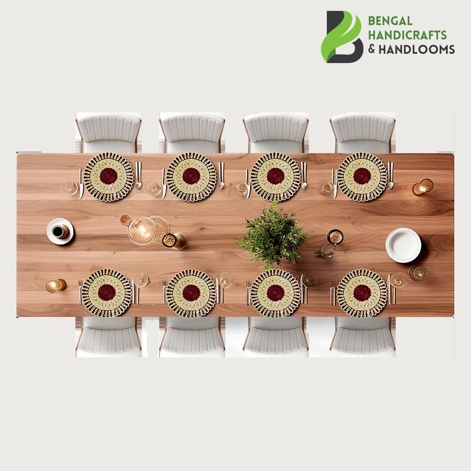 Bengal Handicrafts & Handlooms Braided Jute Placemats, |Round Table Mats| 26 cm, Set of 2. Anti Skid Mats Best for Bed-Side Table/Centre Table, Dining Table/Shelves, Natural Beige etc. (Megenta)