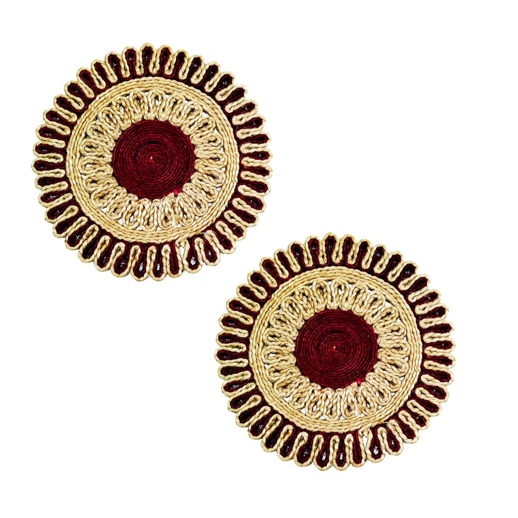 Bengal Handicrafts & Handlooms Braided Jute Placemats, |Round Table Mats| 26 cm, Set of 2. Anti Skid Mats Best for Bed-Side Table/Centre Table, Dining Table/Shelves, Natural Beige etc. (Megenta)
