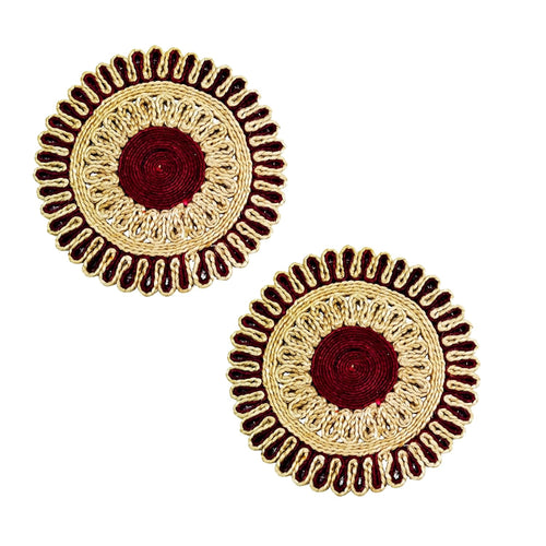 Bengal Handicrafts & Handlooms Braided Jute Placemats, |Round Table Mats| 26 cm, Set of 2. Anti Skid Mats Best for Bed-Side Table/Centre Table, Dining Table/Shelves, Natural Beige etc. (Megenta)