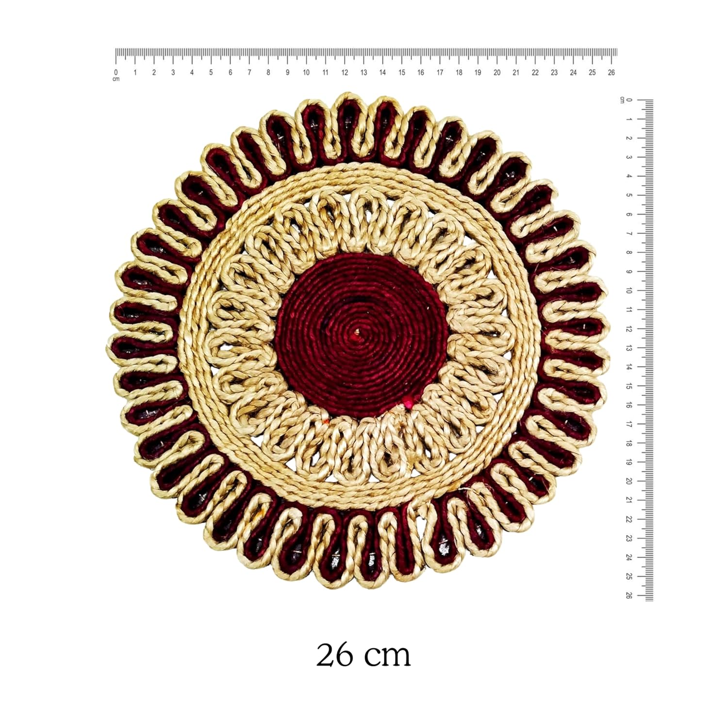 Bengal Handicrafts & Handlooms Braided Jute Placemats, |Round Table Mats| 26 cm, Set of 2. Anti Skid Mats Best for Bed-Side Table/Centre Table, Dining Table/Shelves, Natural Beige etc. (Megenta)