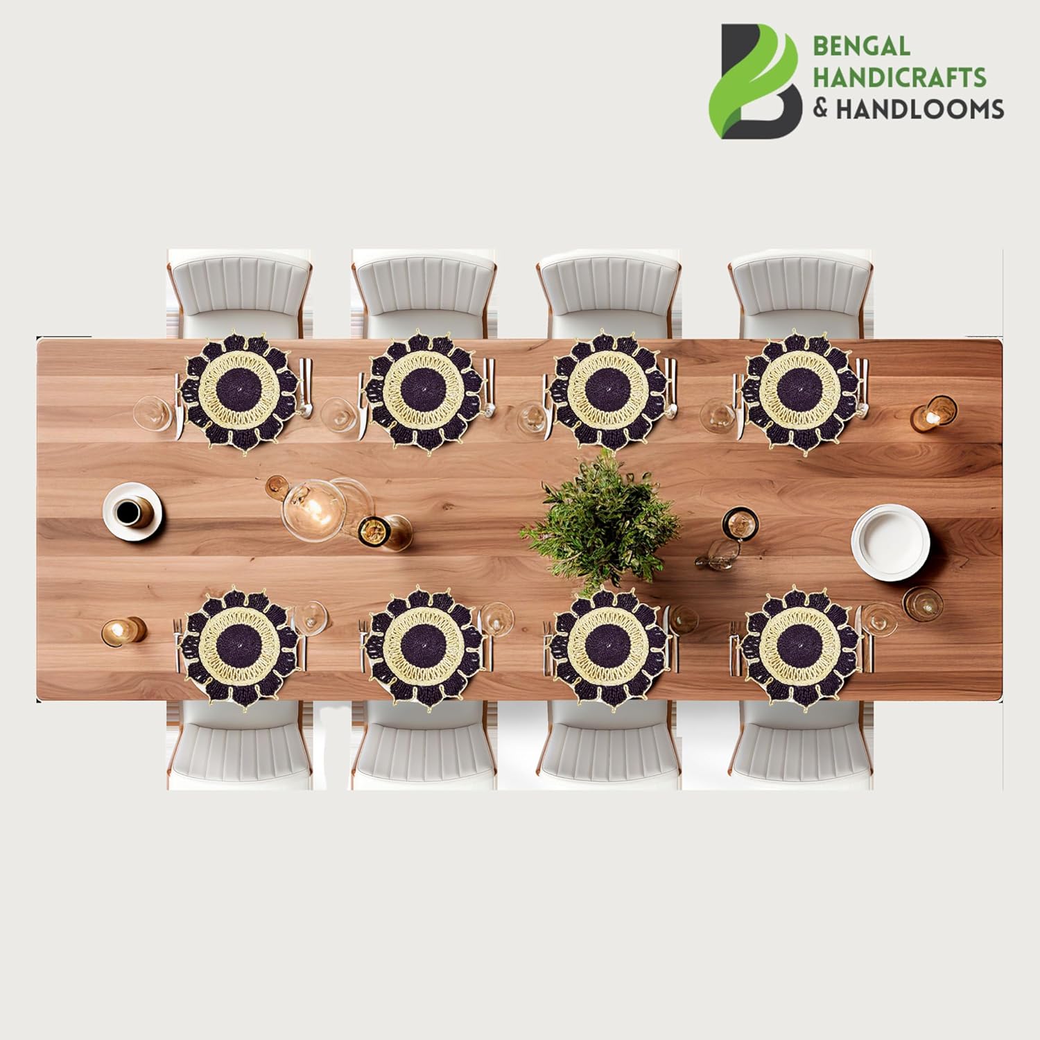 Bengal Handicrafts & Handlooms Handmade Natural Jute Round Placemats – 12 Inch, Dark Maroon & Natural Brown | Eco-Friendly Braided Table Mats for Dining, Center Table & Home Decor (Set of 4)
