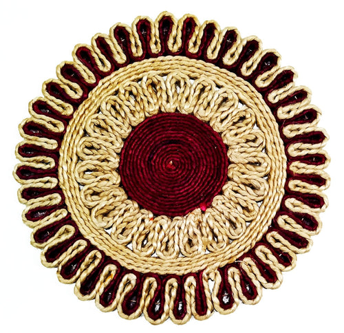 Bengal Handicrafts & Handlooms Braided Jute Placemats, |Round Table Mats| 26 cm, Set of 2. Anti Skid Mats Best for Bed-Side Table/Centre Table, Dining Table/Shelves, Natural Beige etc. (Megenta)