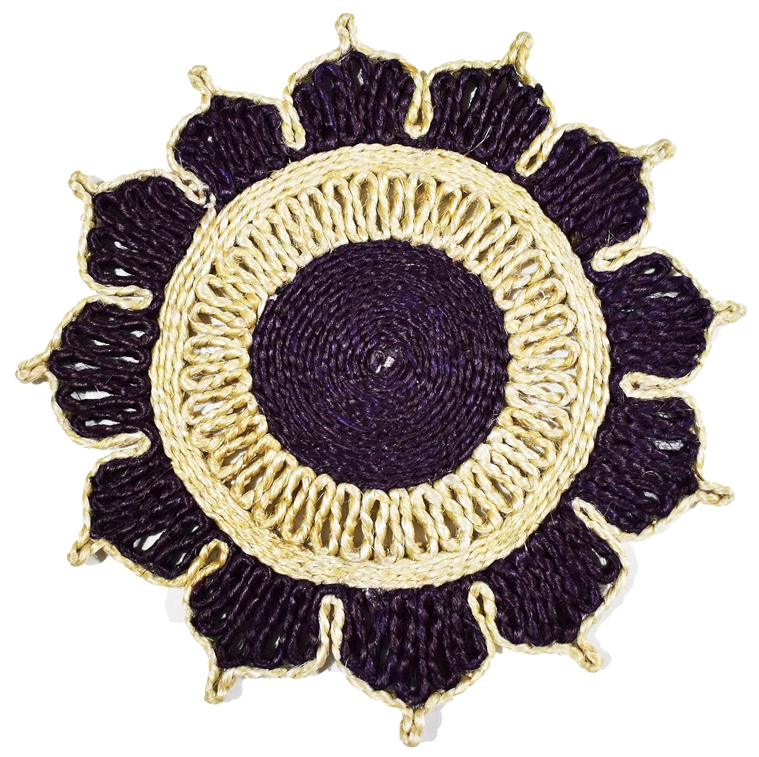 Bengal Handicrafts & Handlooms Handmade Natural Jute Round Placemats – 12 Inch, Dark Maroon & Natural Brown | Eco-Friendly Braided Table Mats for Dining, Center Table & Home Decor (Set of 4)