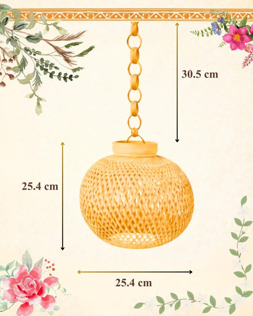 Bengal Handicrafts & Handlooms Bamboo Decorative Handicraft Vintage Globe Type, Pendant Light for Home Decoration with Chain (Gold and Brown, Diameter-10 Inch, 5W)
